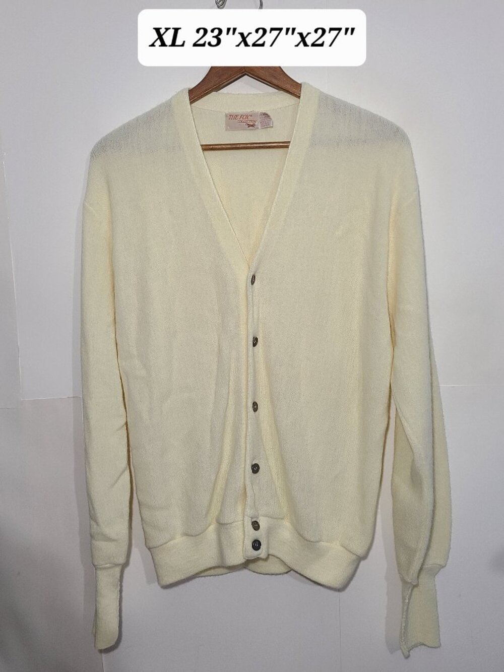 Vintage 80s/90s The Fox Collection Acrylic Yellow Button Up XL Cardigan Sweater